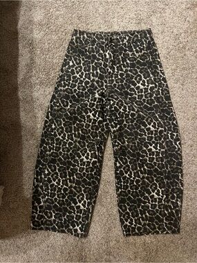 Leopard Print Barrel leg pants - Black & Cream